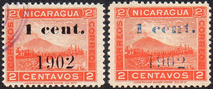 timbres-poste sellos postales stamps Nicaragua Momotombo Volcano & Train 1904 15 centavos surcharge 15c/10c